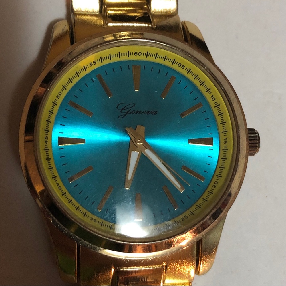 geneva no. 10305 mens watch gold aqua face